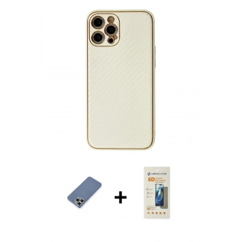 MARSİLYAN™- iPhone 12 Pro Kılıf Ahenk Işık - Siyah 6D Mat Seramik Hayalet Nano Ekran Koruyucu + Metal Kamera Lens Koruma Cam - AKYL