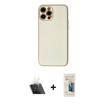 MARSİLYAN™- iPhone 12 Pro Kılıf Ahenk Işık - Siyah 6D Mat Seramik Hayalet Nano Ekran Koruyucu + Kamera Lens Koruma Cam - SF
