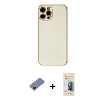 MARSİLYAN™- iPhone 12 Pro Kılıf Ahenk Işık - Siyah 6D Mat Seramik Hayalet Nano Ekran Koruyucu + Shine Kamera Lens Koruma Cam - SH