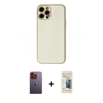 MARSİLYAN™- iPhone 12 Pro Kılıf Ahenk Işık - Siyah 6D Mat Seramik Hayalet Nano Ekran Koruyucu + Neon Fosforlu Kamera Lens - TU
