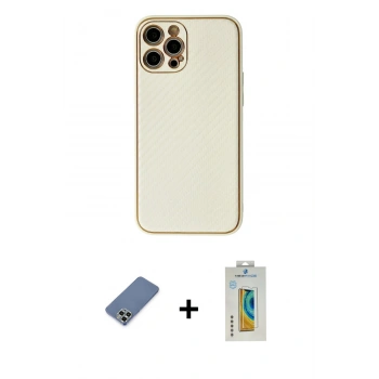 MARSİLYAN™- iPhone 12 Pro Kılıf Ahenk Işık - Siyah Polymer Nano Ekran Koruyucu + Metal Kamera Lens Koruma Cam - AKYL