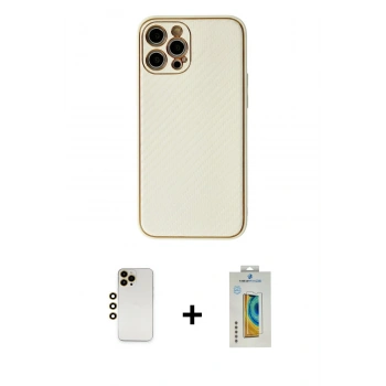 MARSİLYAN™- iPhone 12 Pro Kılıf Ahenk Işık - Siyah Polymer Nano Ekran Koruyucu + Shine Kamera Lens - GD