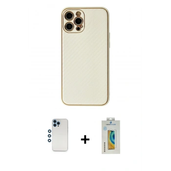 MARSİLYAN™- iPhone 12 Pro Kılıf Ahenk Işık - Siyah Polymer Nano Ekran Koruyucu + Shine Kamera Lens - MI