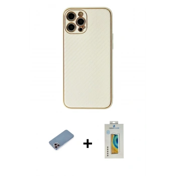 MARSİLYAN™- iPhone 12 Pro Kılıf Ahenk Işık - Siyah Polymer Nano Ekran Koruyucu + Shine Kamera Lens Koruma Cam - PE