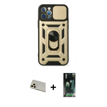 MARSİLYAN™- iPhone 12 Pro Kılıf Ahenk Klasik - Şeffaf 360 Full Body Arka Koruyucu + Rainbow Kamera Lens Koruma Cam - GD