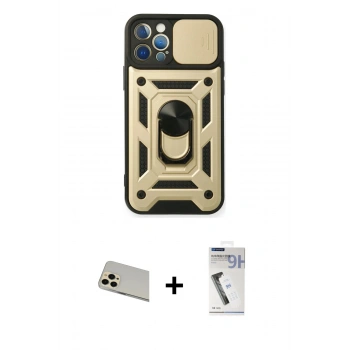 MARSİLYAN™- iPhone 12 Pro Kılıf Ahenk Klasik - Şeffaf Uv Polymer Nano Ekran Koruyucu + Rainbow Kamera Lens Koruma Cam - GD