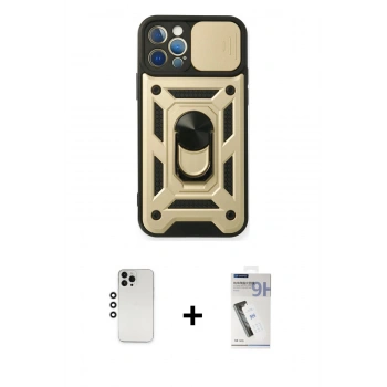 MARSİLYAN™- iPhone 12 Pro Kılıf Ahenk Klasik - Şeffaf Uv Polymer Nano Ekran Koruyucu + Shine Kamera Lens - GS