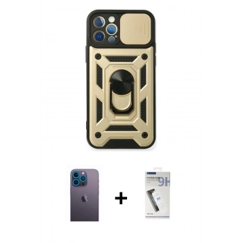 MARSİLYAN™- iPhone 12 Pro Kılıf Ahenk Klasik - Şeffaf Uv Polymer Nano Ekran Koruyucu + Neon Fosforlu Kamera Lens - MI