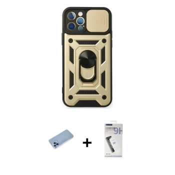 MARSİLYAN™- iPhone 12 Pro Kılıf Ahenk Klasik - Şeffaf Uv Polymer Nano Ekran Koruyucu + Shine Kamera Lens Koruma Cam - MI