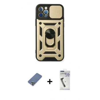 MARSİLYAN™- iPhone 12 Pro Kılıf Ahenk Klasik - Şeffaf Uv Polymer Nano Ekran Koruyucu + Metal Kamera Lens Koruma Cam - AKYL