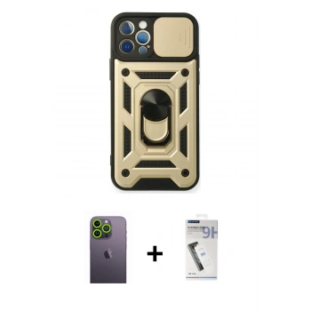MARSİLYAN™- iPhone 12 Pro Kılıf Ahenk Klasik - Şeffaf Uv Polymer Nano Ekran Koruyucu + Neon Fosforlu Kamera Lens - YL