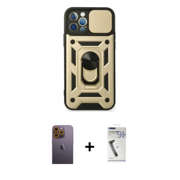 MARSİLYAN™- iPhone 12 Pro Kılıf Ahenk Klasik - Şeffaf Uv Polymer Nano Ekran Koruyucu + Neon Fosforlu Kamera Lens - SI