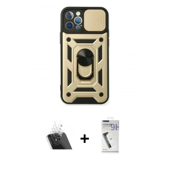MARSİLYAN™- iPhone 12 Pro Kılıf Ahenk Klasik - Şeffaf Uv Polymer Nano Ekran Koruyucu + Kamera Lens Koruma Cam - SF