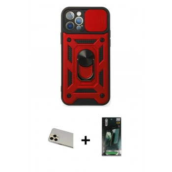 MARSİLYAN™- iPhone 12 Pro Kılıf Ahenk Klasik - Siyah 360 Mat Full Body Arka Koruyucu + Rainbow Kamera Lens Koruma Cam - GD