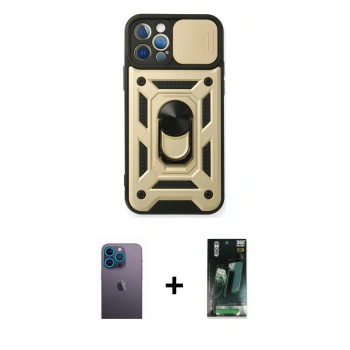 MARSİLYAN™- iPhone 12 Pro Kılıf Ahenk Klasik - Siyah 360 Mat Full Body Arka Koruyucu + Neon Fosforlu Kamera Lens - MI