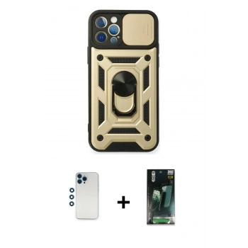MARSİLYAN™- iPhone 12 Pro Kılıf Ahenk Klasik - Siyah 360 Mat Full Body Arka Koruyucu + Shine Kamera Lens - MI