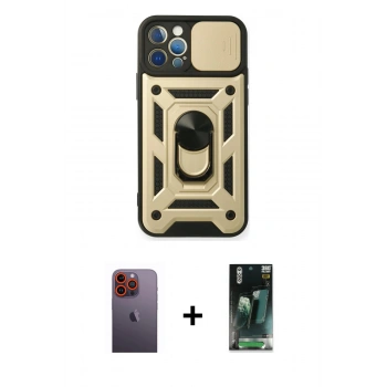 MARSİLYAN™- iPhone 12 Pro Kılıf Ahenk Klasik - Siyah 360 Mat Full Body Arka Koruyucu + Neon Fosforlu Kamera Lens - TU