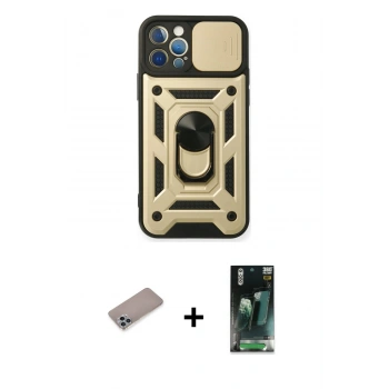 MARSİLYAN™- iPhone 12 Pro Kılıf Ahenk Klasik - Siyah 360 Mat Full Body Arka Koruyucu + Shine Kamera Lens Koruma Cam - SABE