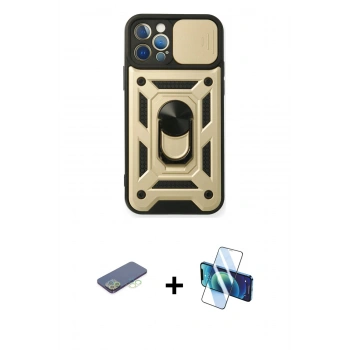 MARSİLYAN™- iPhone 12 Pro Kılıf Ahenk Klasik - Siyah 3D Antistatik Seramik Nano Ekran Koruyucu + Renkli Kamera Lens Koruma Cam - YL