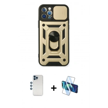 MARSİLYAN™- iPhone 12 Pro Kılıf Ahenk Klasik - Siyah 3D Antistatik Seramik Nano Ekran Koruyucu + Shine Kamera Lens - MI