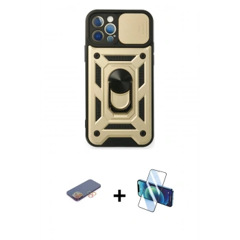 MARSİLYAN™- iPhone 12 Pro Kılıf Ahenk Klasik - Siyah 3D Antistatik Seramik Nano Ekran Koruyucu + Renkli Kamera Lens Koruma Cam - TU