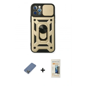 MARSİLYAN™- iPhone 12 Pro Kılıf Ahenk Klasik - Siyah 6D Mat Seramik Hayalet Nano Ekran Koruyucu + Metal Kamera Lens Koruma Cam - AKYL
