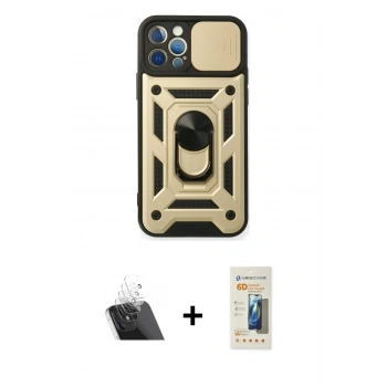 MARSİLYAN™- iPhone 12 Pro Kılıf Ahenk Klasik - Siyah 6D Mat Seramik Hayalet Nano Ekran Koruyucu + Kamera Lens Koruma Cam - SF