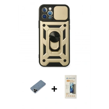 MARSİLYAN™- iPhone 12 Pro Kılıf Ahenk Klasik - Siyah 6D Mat Seramik Hayalet Nano Ekran Koruyucu + Shine Kamera Lens Koruma Cam - SH