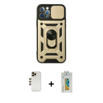 MARSİLYAN™- iPhone 12 Pro Kılıf Ahenk Klasik - Siyah Polymer Nano Ekran Koruyucu + Shine Kamera Lens - GD