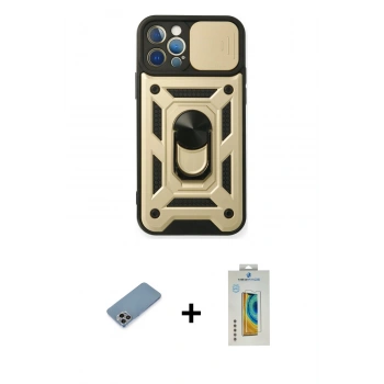 MARSİLYAN™- iPhone 12 Pro Kılıf Ahenk Klasik - Siyah Polymer Nano Ekran Koruyucu + Shine Kamera Lens Koruma Cam - GI