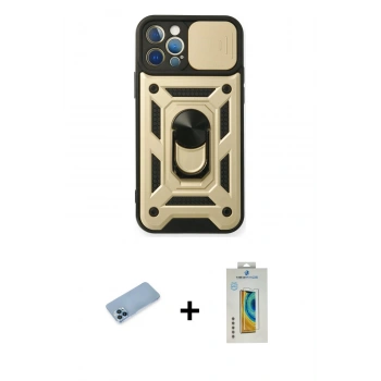 MARSİLYAN™- iPhone 12 Pro Kılıf Ahenk Klasik - Siyah Polymer Nano Ekran Koruyucu + Shine Kamera Lens Koruma Cam - MI