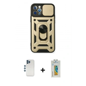 MARSİLYAN™- iPhone 12 Pro Kılıf Ahenk Klasik - Siyah Polymer Nano Ekran Koruyucu + Shine Kamera Lens - MI