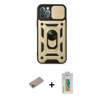 MARSİLYAN™- iPhone 12 Pro Kılıf Ahenk Klasik - Siyah Polymer Nano Ekran Koruyucu + Shine Kamera Lens Koruma Cam - SABE