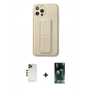 MARSİLYAN™- iPhone 12 Pro Kılıf Akış Doku - Şeffaf 360 Full Body Arka Koruyucu + Shine Kamera Lens - GD