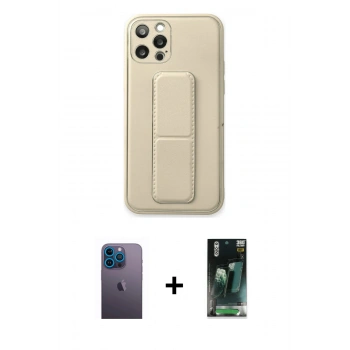 MARSİLYAN™- iPhone 12 Pro Kılıf Akış Doku - Şeffaf 360 Full Body Arka Koruyucu + Neon Fosforlu Kamera Lens - MI