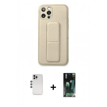 MARSİLYAN™- iPhone 12 Pro Kılıf Akış Doku - Şeffaf 360 Full Body Arka Koruyucu + Shine Kamera Lens - GS