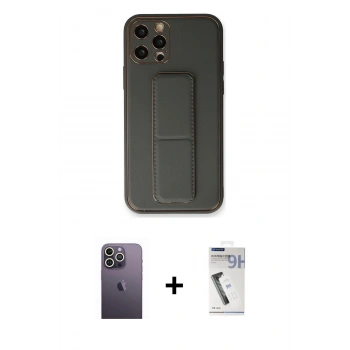 MARSİLYAN™- iPhone 12 Pro Kılıf Akış Doku - Şeffaf Uv Polymer Nano Ekran Koruyucu + Neon Fosforlu Kamera Lens - BZ