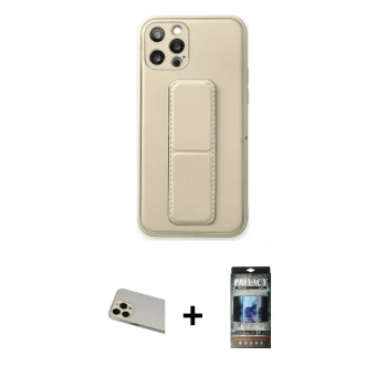 MARSİLYAN™- iPhone 12 Pro Kılıf Akış Doku - Siyah 34D Hayalet Izgaralı Cam + Rainbow Kamera Lens Koruma Cam - GD
