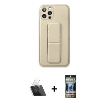 MARSİLYAN™- iPhone 12 Pro Kılıf Akış Doku - Siyah 34D Hayalet Izgaralı Cam + Kamera Lens Koruma Cam - SF