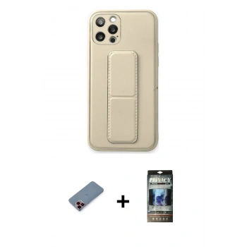 MARSİLYAN™- iPhone 12 Pro Kılıf Akış Doku - Siyah 34D Hayalet Izgaralı Cam + Metal Kamera Lens Koruma Cam - KI