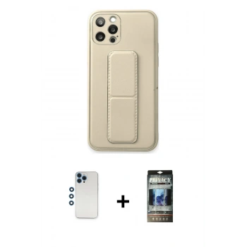 MARSİLYAN™- iPhone 12 Pro Kılıf Akış Doku - Siyah 34D Hayalet Izgaralı Cam + Shine Kamera Lens - MI