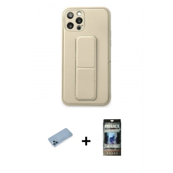 MARSİLYAN™- iPhone 12 Pro Kılıf Akış Doku - Siyah 34D Hayalet Izgaralı Cam + Shine Kamera Lens Koruma Cam - MI