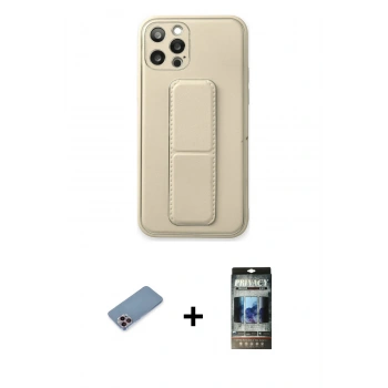 MARSİLYAN™- iPhone 12 Pro Kılıf Akış Doku - Siyah 34D Hayalet Izgaralı Cam + Shine Kamera Lens Koruma Cam - PE