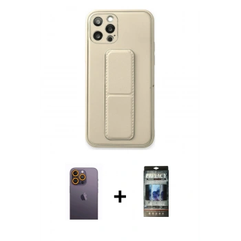 MARSİLYAN™- iPhone 12 Pro Kılıf Akış Doku - Siyah 34D Hayalet Izgaralı Cam + Neon Fosforlu Kamera Lens - SI