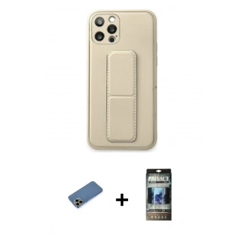 MARSİLYAN™- iPhone 12 Pro Kılıf Akış Doku - Siyah 34D Hayalet Izgaralı Cam + Shine Kamera Lens Koruma Cam - GD