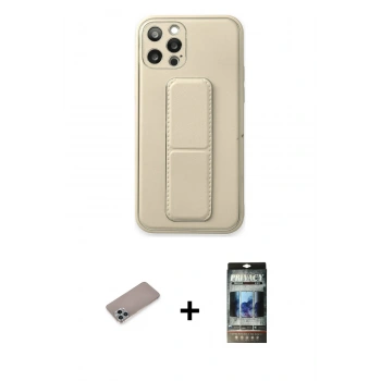 MARSİLYAN™- iPhone 12 Pro Kılıf Akış Doku - Siyah 34D Hayalet Izgaralı Cam + Shine Kamera Lens Koruma Cam - SABE