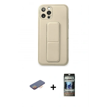 MARSİLYAN™- iPhone 12 Pro Kılıf Akış Doku - Siyah 34D Hayalet Izgaralı Cam + Renkli Kamera Lens Koruma Cam - TU
