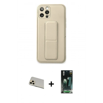 MARSİLYAN™- iPhone 12 Pro Kılıf Akış Doku - Siyah 360 Mat Full Body Arka Koruyucu + Rainbow Kamera Lens Koruma Cam - GD