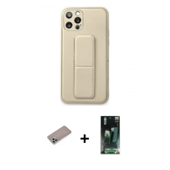 MARSİLYAN™- iPhone 12 Pro Kılıf Akış Doku - Siyah 360 Mat Full Body Arka Koruyucu + Shine Kamera Lens Koruma Cam - SABE