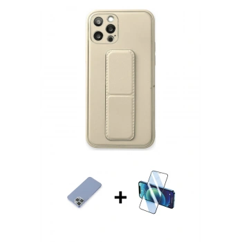 MARSİLYAN™- iPhone 12 Pro Kılıf Akış Doku - Siyah 3D Antistatik Cam Ekran Koruyucu + Metal Kamera Lens Koruma Cam - KUYL